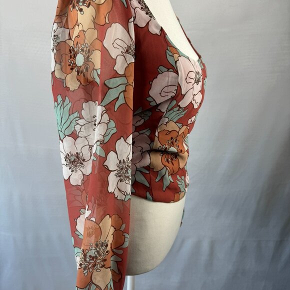 Aritzia Wilfred Grace Top in Warm Sienna Red/Subtle Mint Floral - Picture 8 of 16